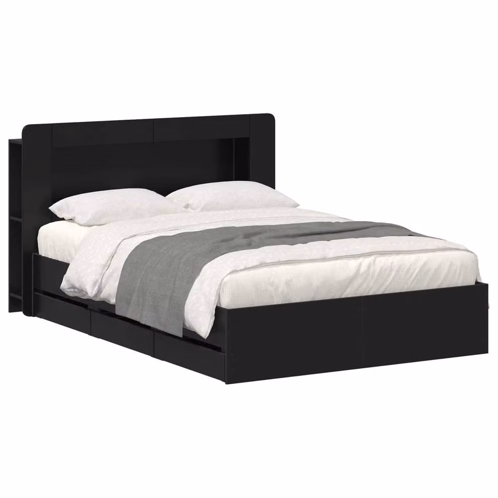 Berkfield Home Modern Bed Frame with Storage Drawers in Black, Engineered Wood, W/D/H: 150 x 200 cm – 2