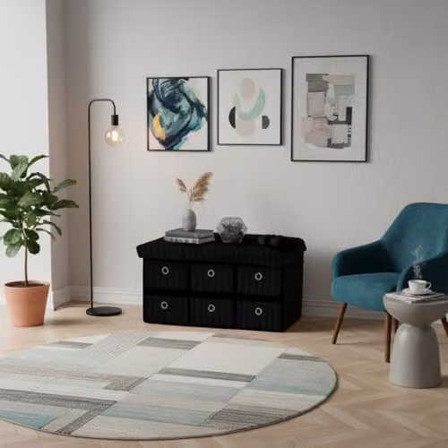 GAVENO CAVAILIA Black Upholstered 2 Seater Storage Bench Ottoman – 7