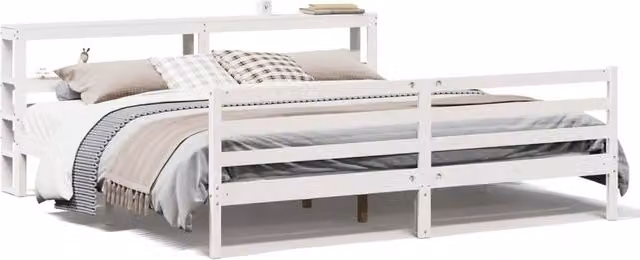 Berkfield Home White Rustic Solid Wood Pine Bed Frame with Side Compartments 200 x 200 cm