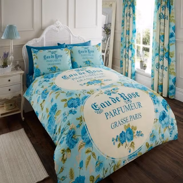 Smart Living Floral Duvet Cover and Pillowcase Set in Petrol Blue, W: 180 cm, H: 200 cm