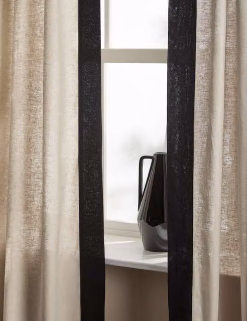 M&S x Kelly Hoppen Striped Linen Tab Top Curtains in Beige