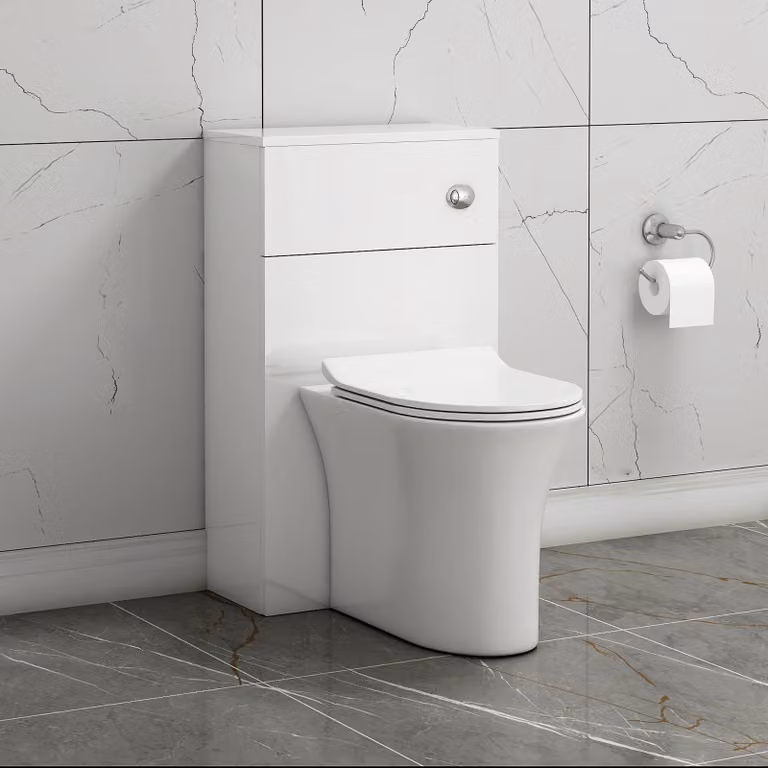 Royal Bathrooms Gloss White 500mm BTW WC Unit with Breeze Rimless Ceramic Toilet Pan, Seat and Cistern