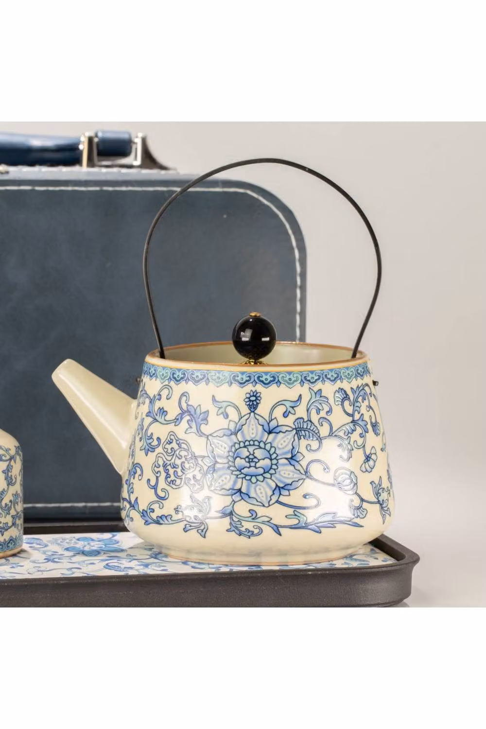 KDMD Blue Ceramic Travel Teapot Set with Two Cups – 2