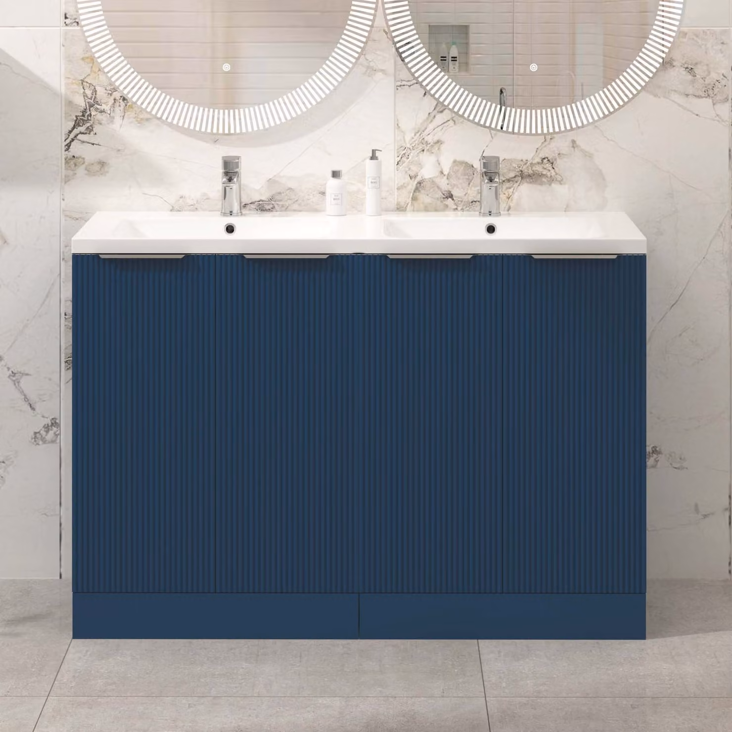 Royal Bathrooms Evora 1200mm Midnight Blue Fluted Floor Standing 4 Door Vanity Unit with Ceramic Basin