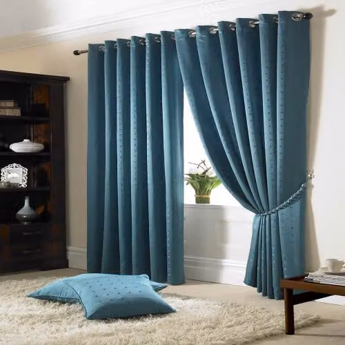 Tony's Textiles Madison Dotted Eyelet Curtains in Petrol/Turquoise, Width: 165 cm, Height: 135 cm