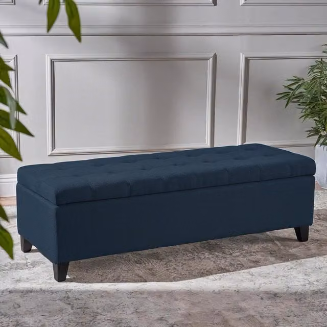 FWStyle Modern Upholstered Ottoman Storage Bench Seat in Navy Blue