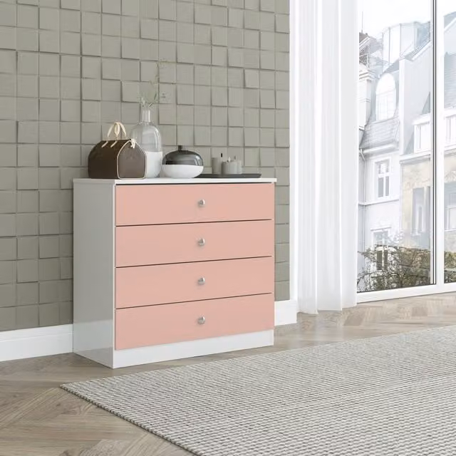 Seconique Denver 4 Drawer Chest in White and Pink Gloss