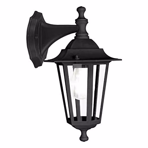 Loops Black Aluminium IP44 Outdoor Wall Lantern with Transparent Glass and E27 Bulb Compatibility