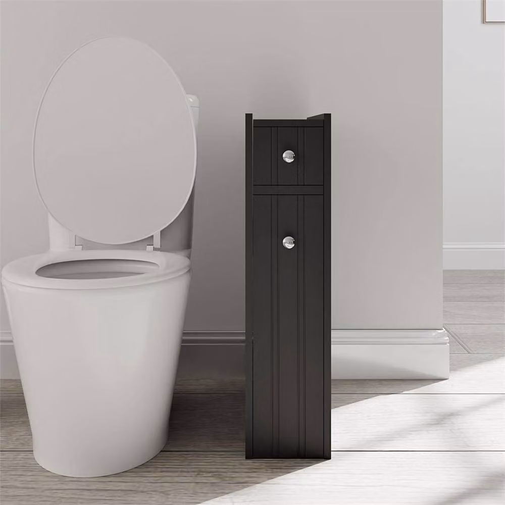 NESTLUNE Black Narrow Slim Wooden Bathroom Storage Cabinet – 2