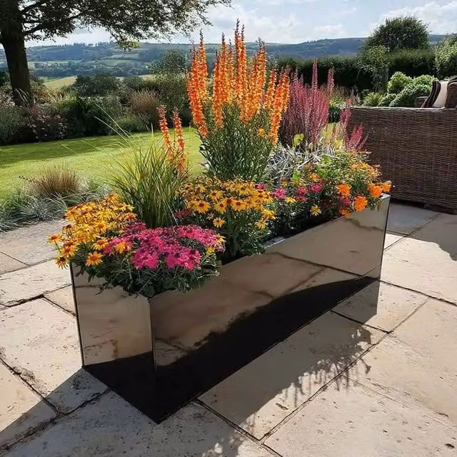 Black Galvanised Steel Trough Planter Tub, W: 100 cm