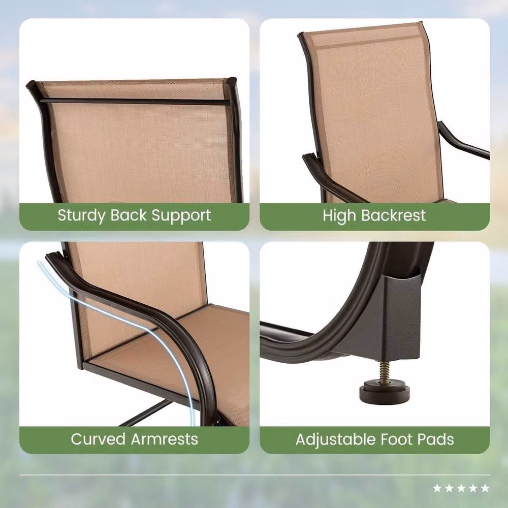 VOGREX 2 Pack High C-Spring Motion Outdoor Patio Dining Chairs in Beige Metal – 5