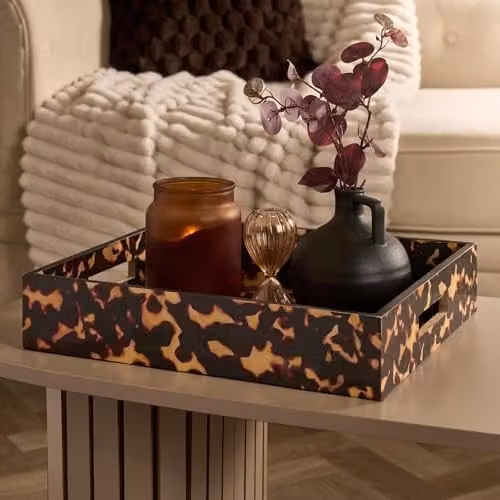 OHS Modern Rectangular Animal Print Serving Tray in Brown Plastic, W/D/H: 35 x 30 x 7 cm