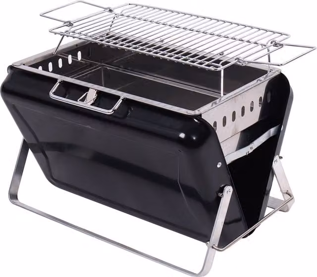 Modern Outdoor Living Gentleman's Suitcase Charcoal BBQ in Black and Stainless Steel