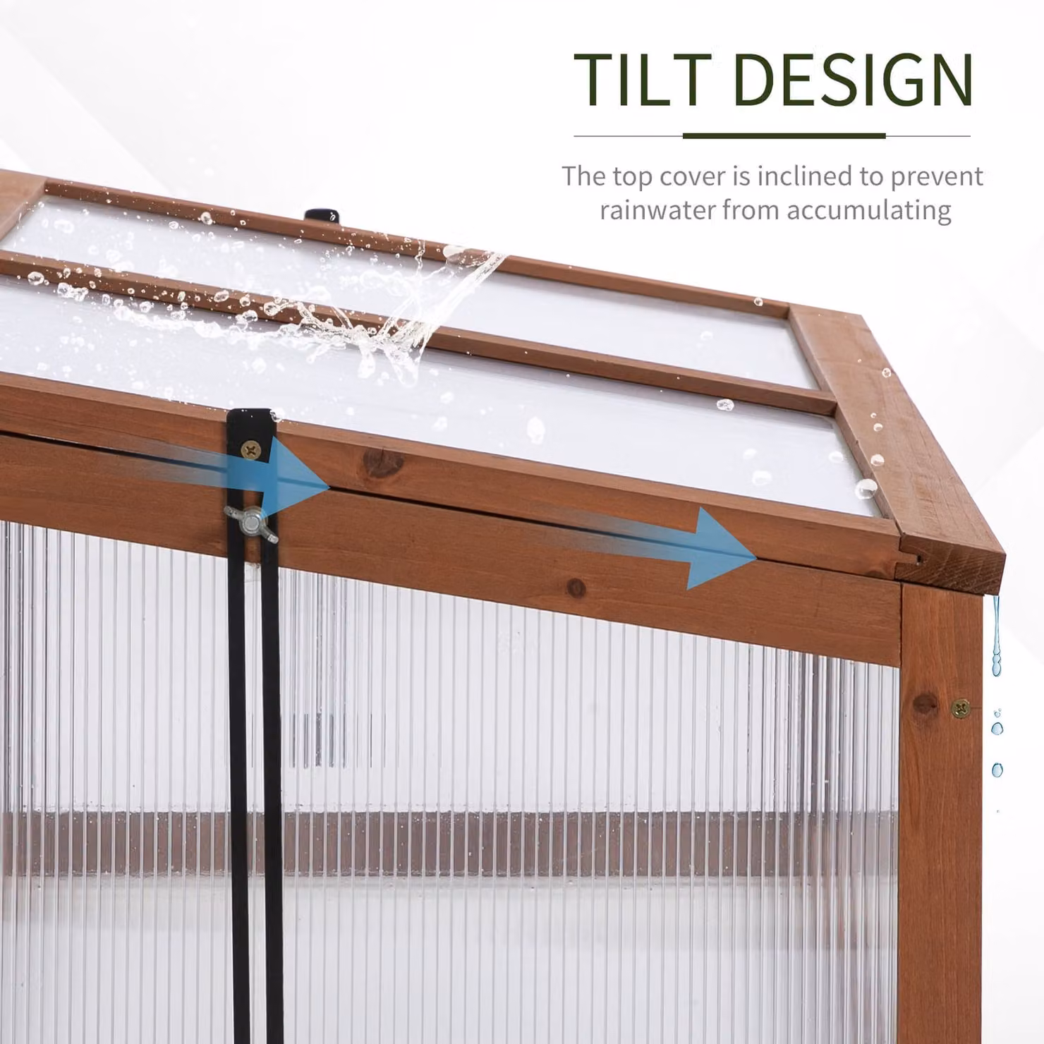 Outsunny Wooden Framed Polycarbonate Cold Frame Greenhouse with Hinged Tilted Top Cover, Brown, W: 100 cm, D: 65 cm, H: 40 cm – 4
