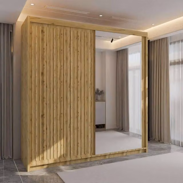 Sliding Wardrobes 4U Ronni Mirror Door Wardrobe in Light Oak, W: 203 cm, H: 217 cm