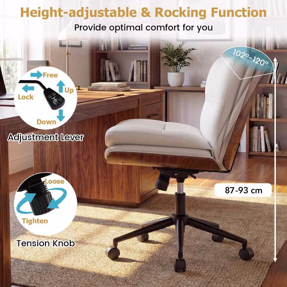Costway Armless Swivel Office Chair in White with Height Adjustment and Castors – 7