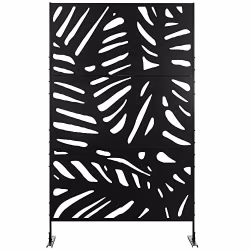 Outsunny Black Decorative Garden Privacy Screen with Large Leaf Design, Freestanding Metal Trellis Paravent, H 198 x W 122 x D 45 cm – 6