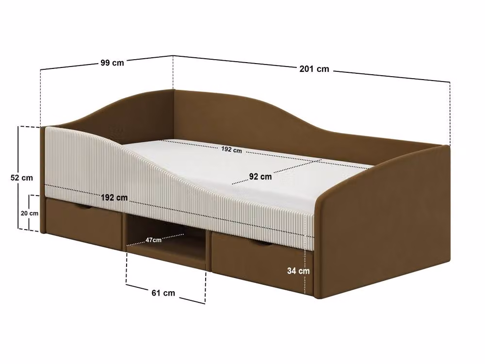 Flair Aubrey Velvet Low Sleeper Storage Bed in Brown with Beige Cord, Single, 90 x 200 cm – 3