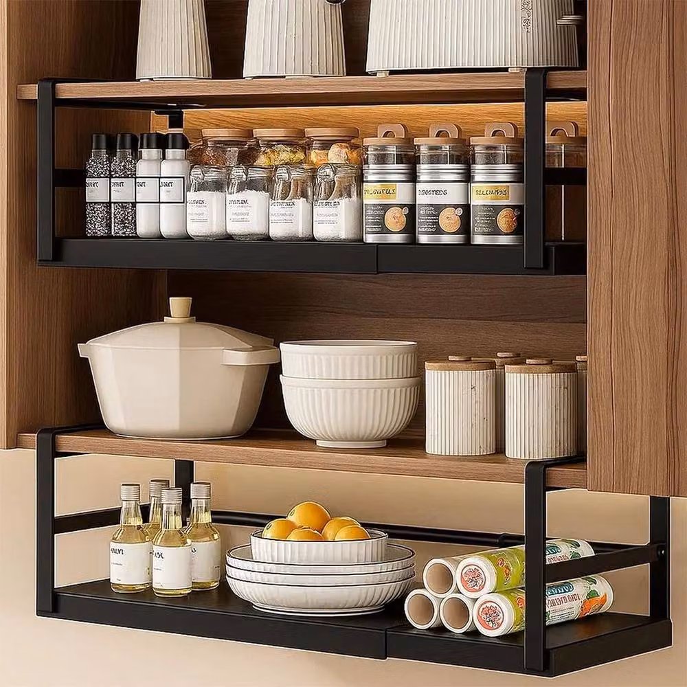 NESTLUNE Adjustable Metal Under Shelf Storage Basket, Black, W: 100 cm, D: 15 cm – 4