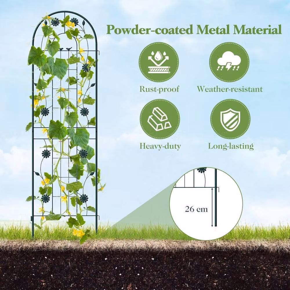 Costway 2 Pack Metal Garden Trellis Plant Support for Climbing Plants in Green, H 220 cm x W 50 cm – 3