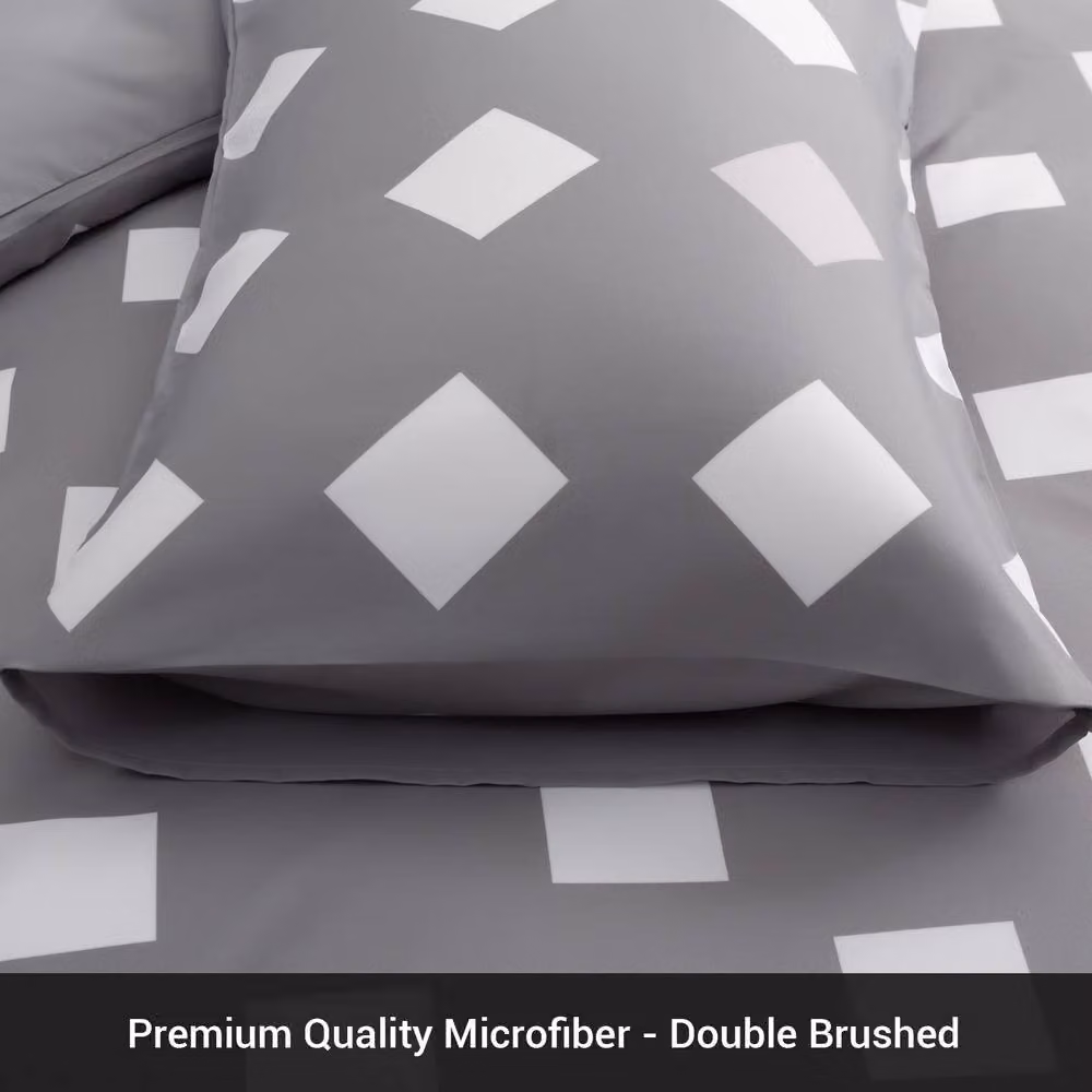 Pamposh Double Brushed Microfibre Duvet Cover and Pillowcase Set in Grey and White – 3