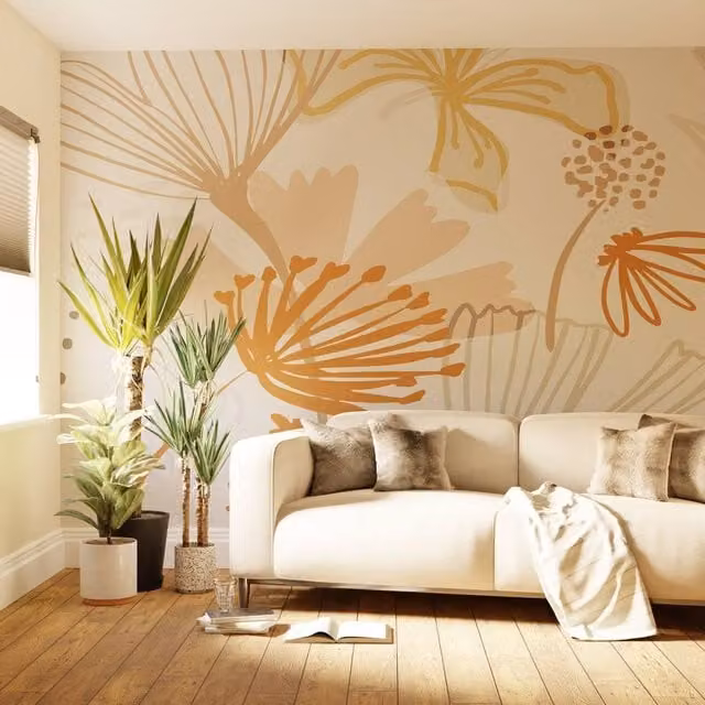 Superfresco Easy Scandi Floral Peach Print Mural in Pink, W: 300 cm, H: 280 cm – 1