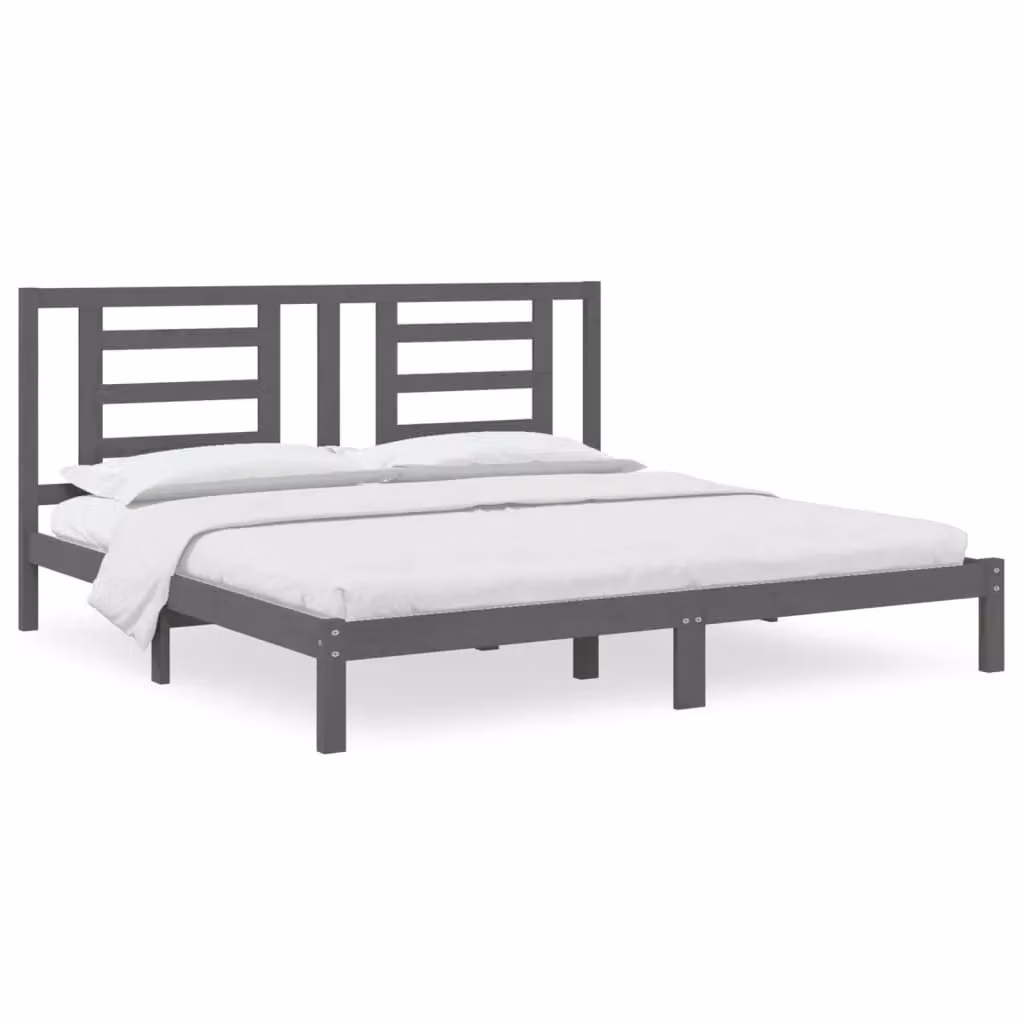 Berkfield Home Grey Solid Wood Pine Bed Frame W/D/H: 200 x 200 cm – 2
