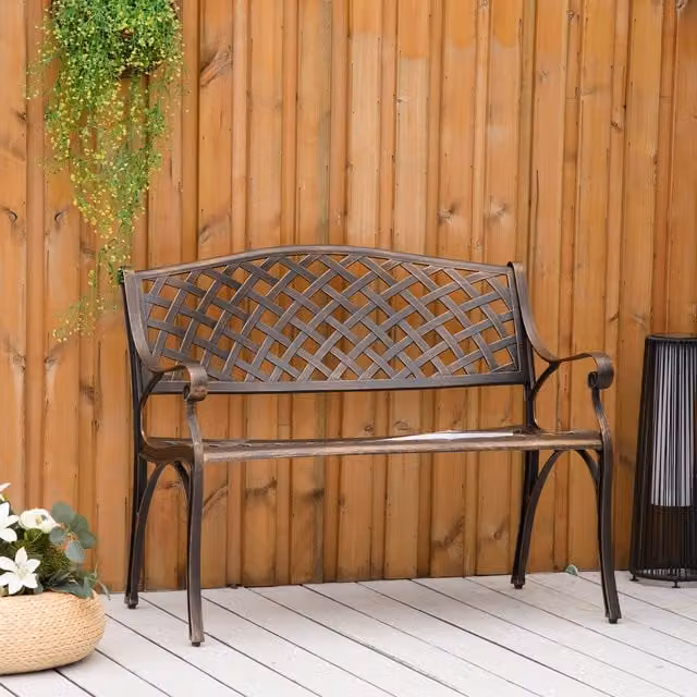Outsunny Cast Aluminium 2 Seater Outdoor Garden Bench in Bronze