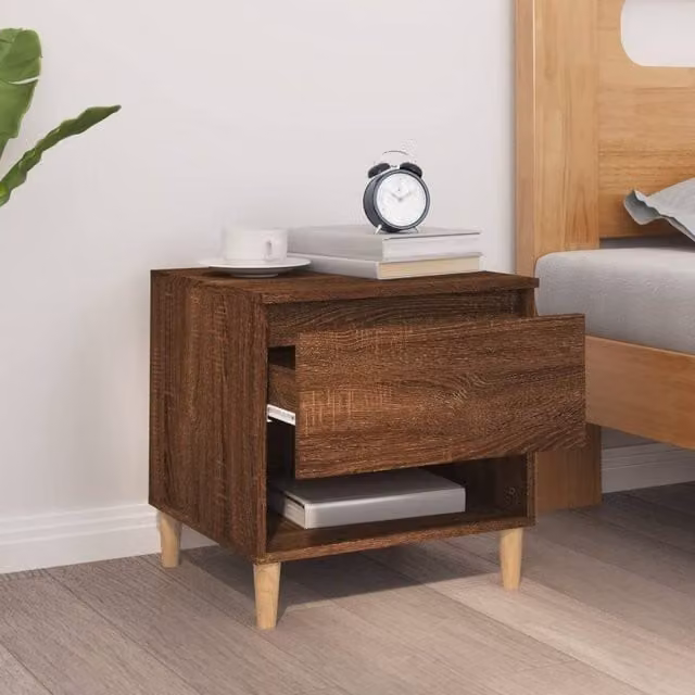 Berkfield Home Elegant Mid-Century Bedside Table in Brown Oak, W/D/H: 50 x 46 x 50 cm