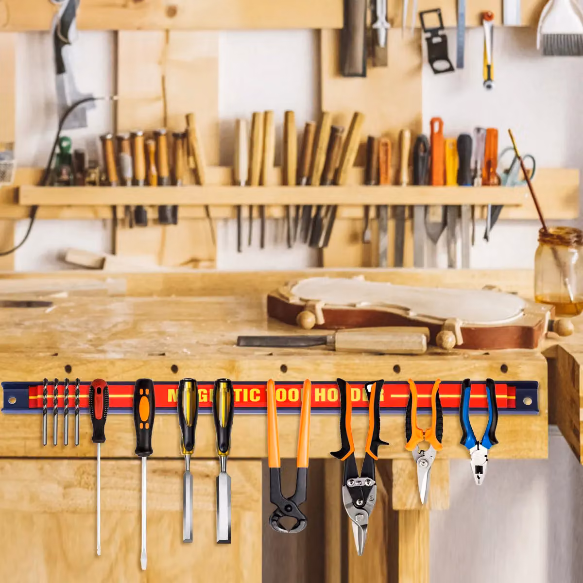 Costway Set of 3 Magnetic Tool Strip Holders, Red Wall Mounted Steel Garage Rail and Bits Storage Rack – 3