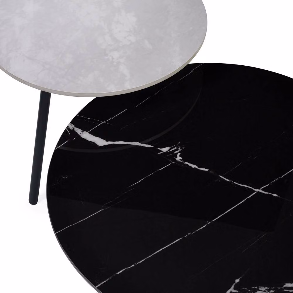 Cheshire Ardmore Set of 2 Modern Round Marble Top Side Tables in Grey and Black – 4