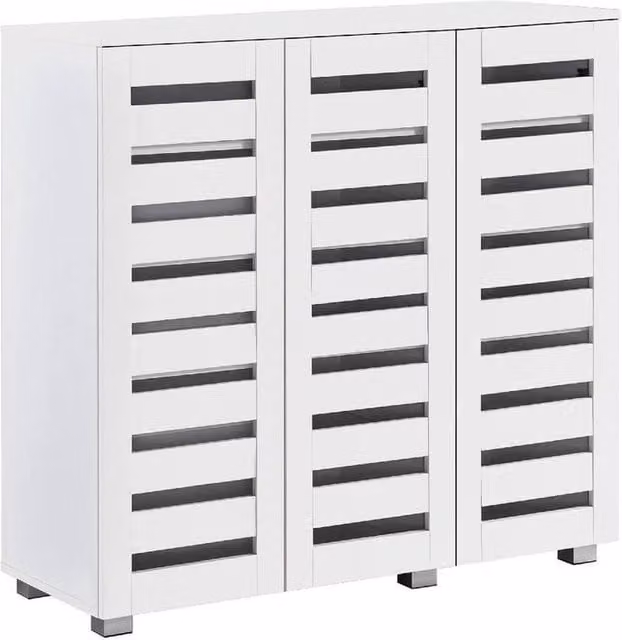 NESTLUNE 3 Door White Wooden Shoe Storage Cabinet with Internal Shelves W: 100 cm, D: 15 cm, H: 15 cm – 1