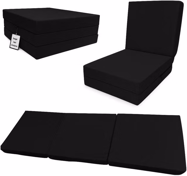 House Of Home Black Single Size Fold-Out Z Chair-Bed with Foam Mattress