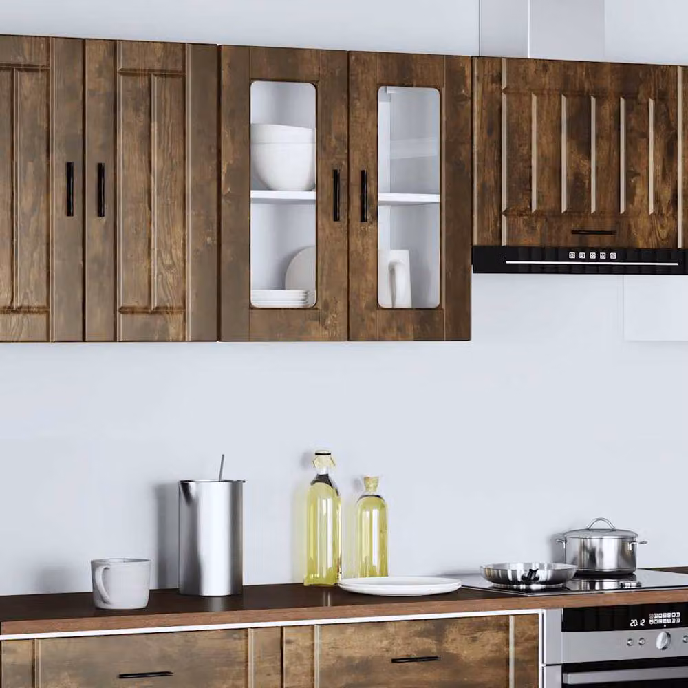 Berkfield Home Porto Kitchen Wall Cabinet with Glass Doors in Smoked Oak Brown, H: 60 cm, W: 60 cm, D: 31 cm – 2