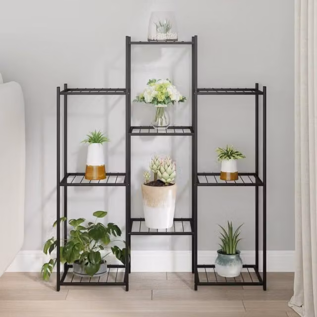 Berkfield Home Minimalist Black Metal Flower Stand, W/D/H: 83 x 25 x 100 cm