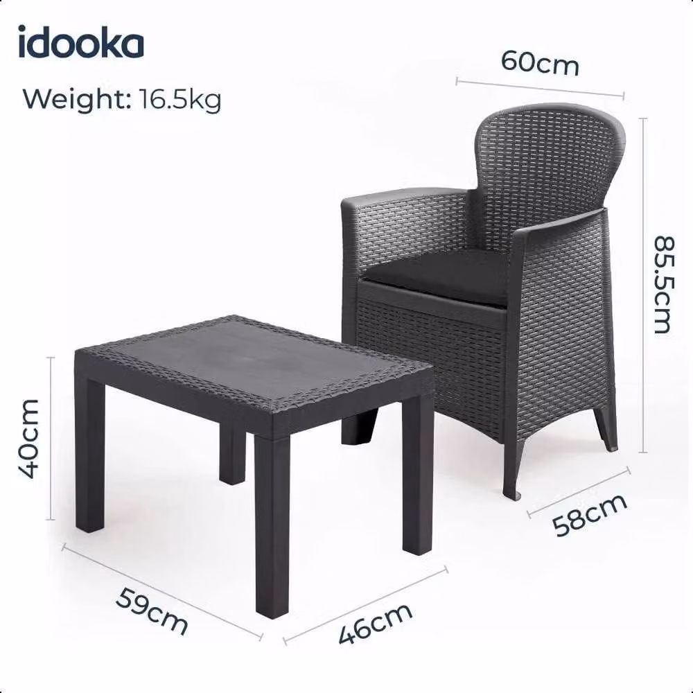 KORVIXA 3-Piece Rattan Outdoor Bistro Set with Table and Chairs in Grey – 2