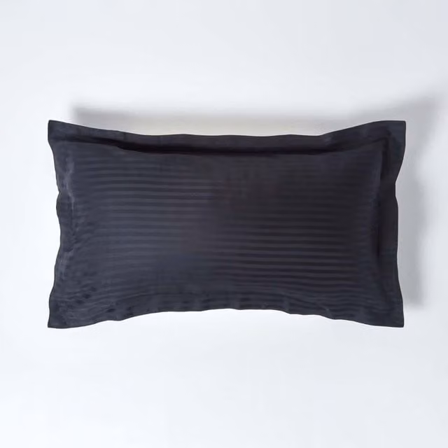 Homescapes Black Egyptian Cotton Oxford King Size Pillowcase with 330 Thread Count Striped Percale Finish