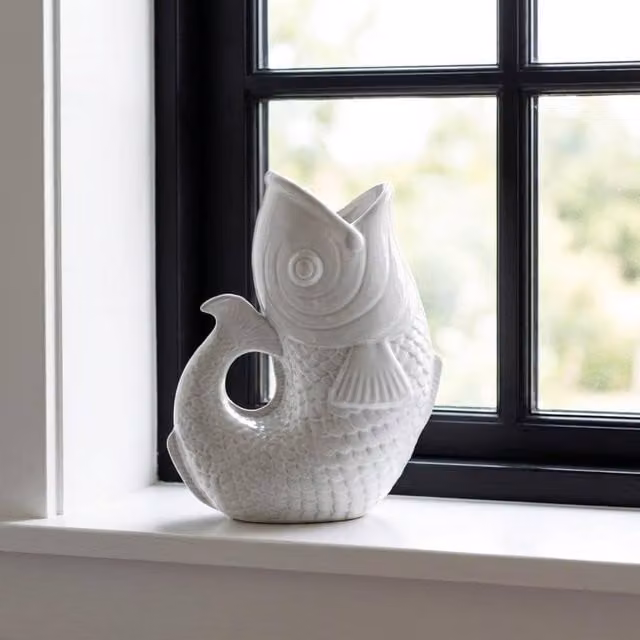 Garden Greatness Marina Large Fish Decorative Ceramic Vase in White and Multicolour, H 24.7 cm x W 21.2 cm x D 24.7 cm