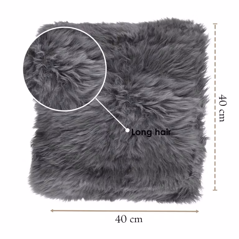 Infinity Leather Grey Genuine Sheepskin Wool Cushion, W/D/H: 40 x 40 x 40 cm