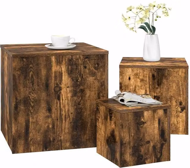 Berkfield Home Set of 3 Smoked Oak Nesting Side Tables in Brown