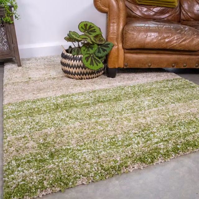 Kukoon Soft Shaggy Rug in Dark Green Stripe, W: 80 cm, L: 150 cm