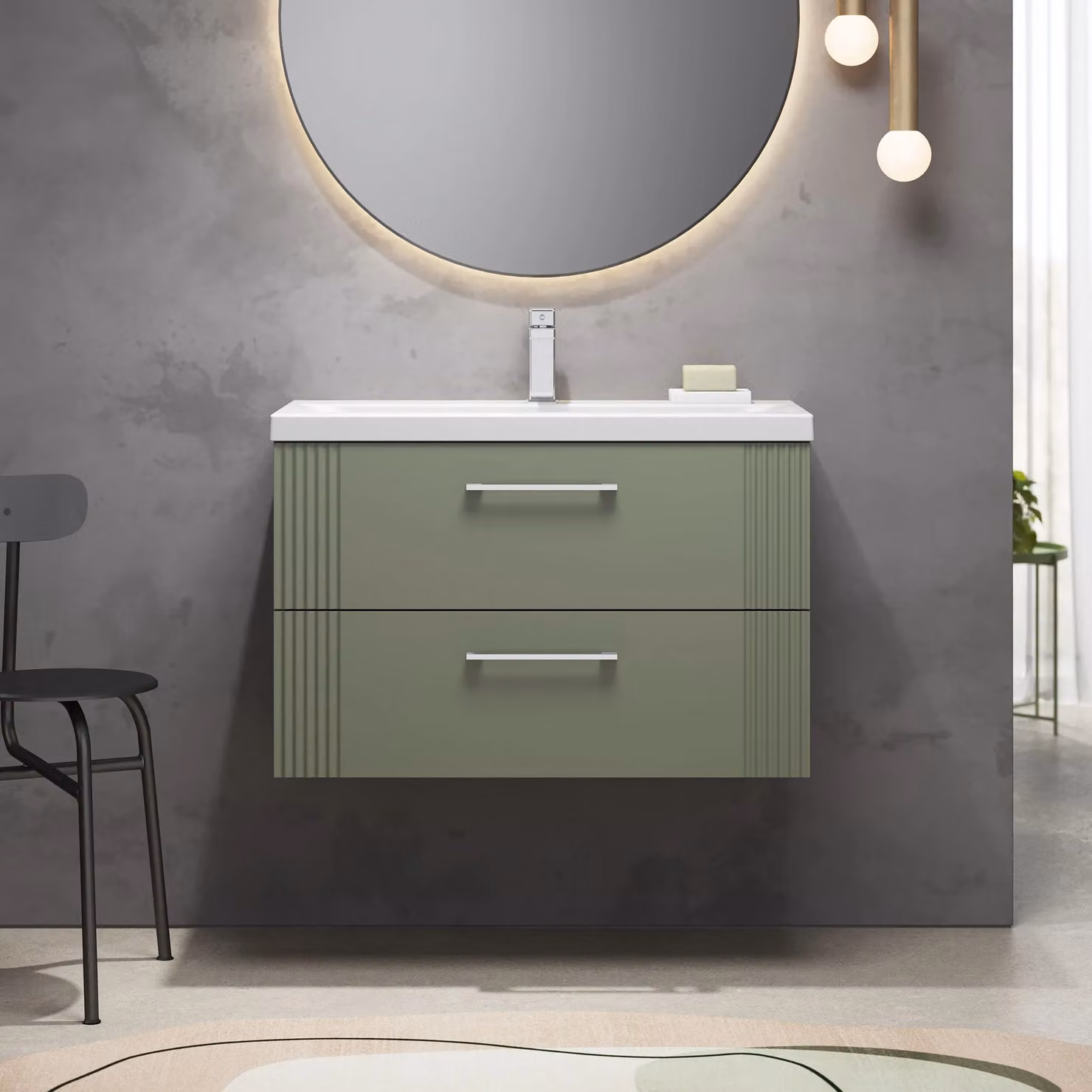 Balterley Wall Hung 2 Drawer Vanity Unit with Mid-Edge Basin, Satin Green – 2