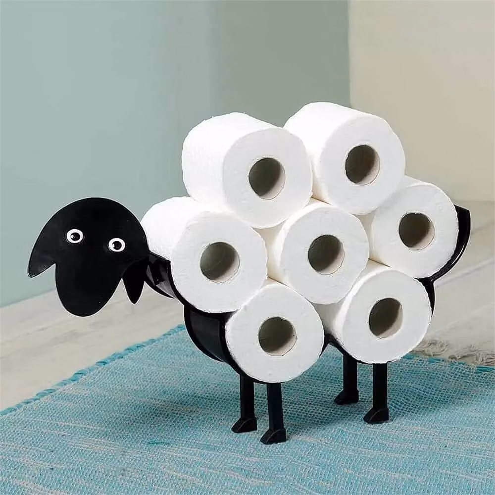 Nordara Sheep Freestanding Metal Toilet Roll Holder in Black, W: 45 cm, H: 75 cm – 4
