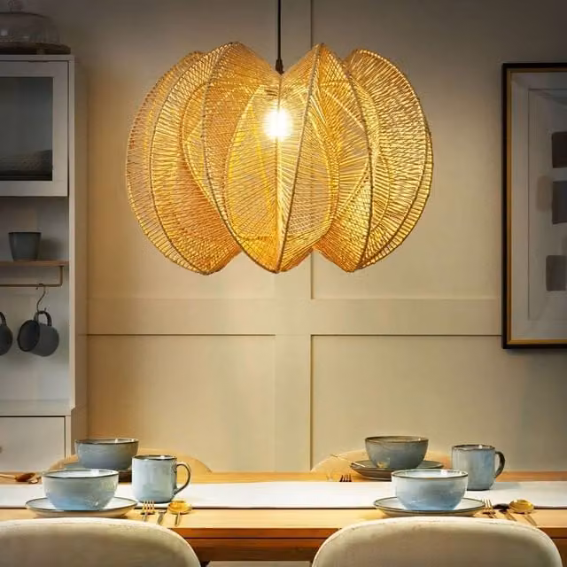 Wyld and Coco Boho Suspended Paper Rope Pendant Lamp in Beige – 1