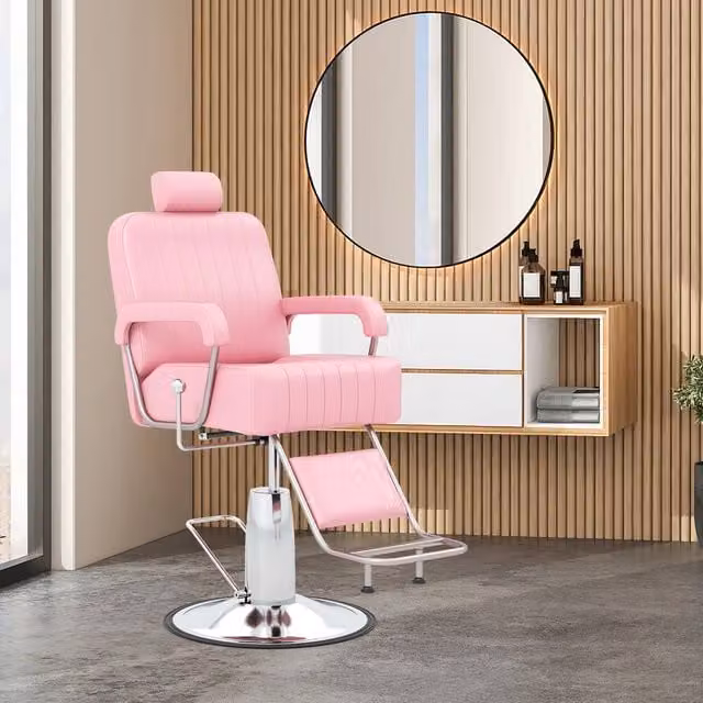 Costway Pink Hydraulic Salon Barber Chair with Headrest, Footrest and Armrests