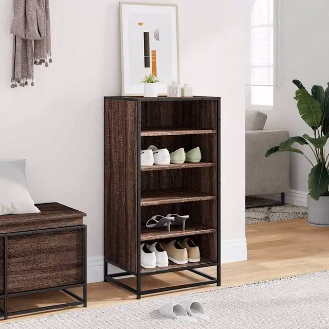 Berkfield Home Industrial Shoe Rack in Brown Oak, W: 48 cm, D: 38 cm, H: 97.5 cm