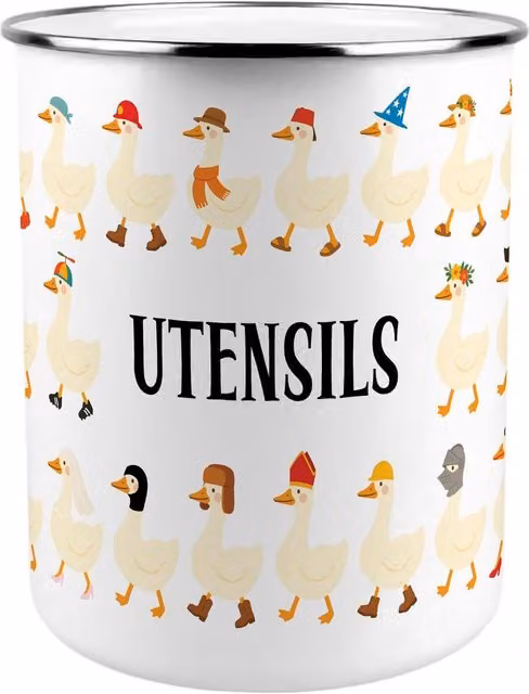 Purely Home Silly Goose Characters Ceramic Kitchen Utensil Holder, Multicoloured and White
