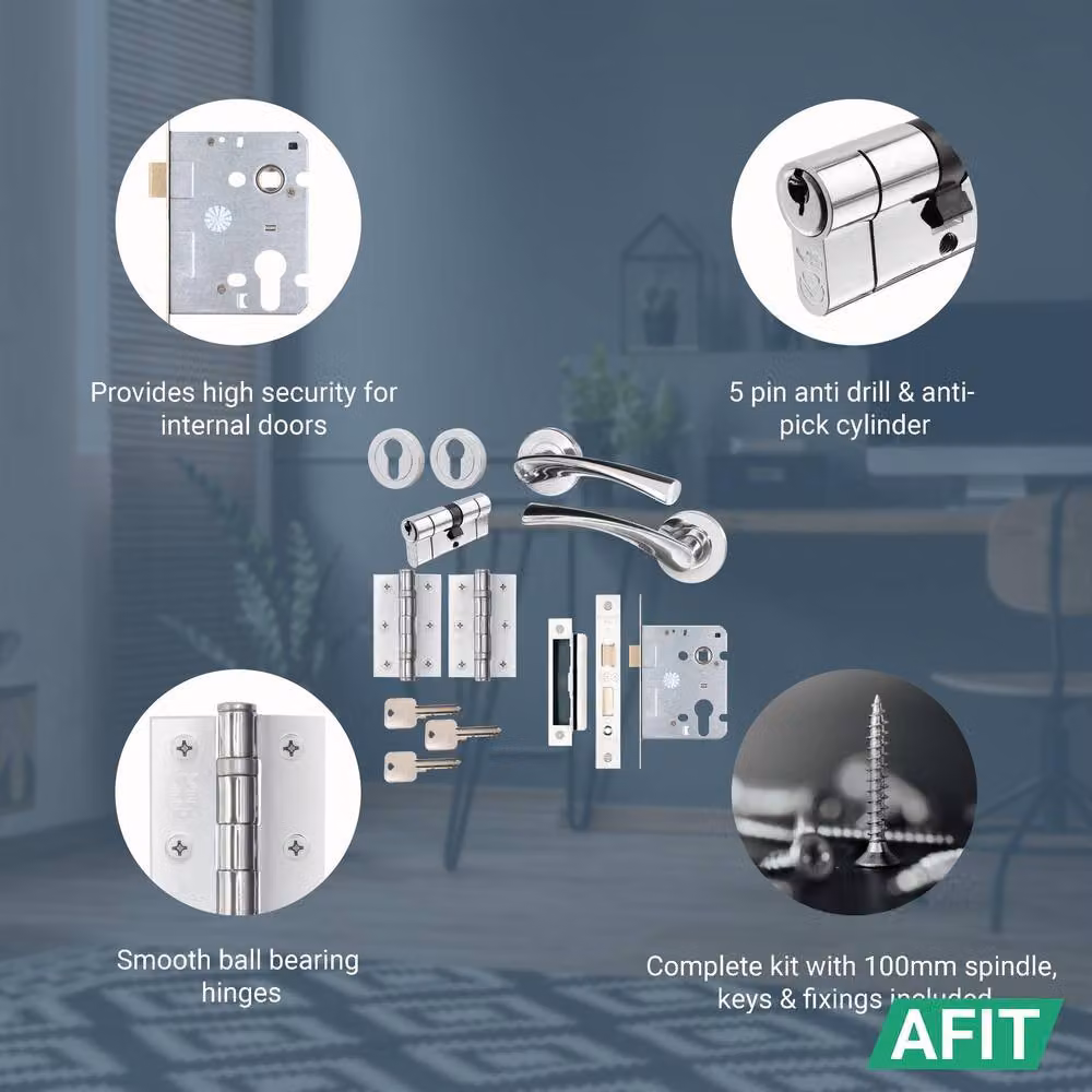 AFIT Chrome Door Handle Rose with Double Cylinder and Hinges, 1 Pair, Polished Silver, W/D/H: 15 x 15 x 1.5 cm – 2