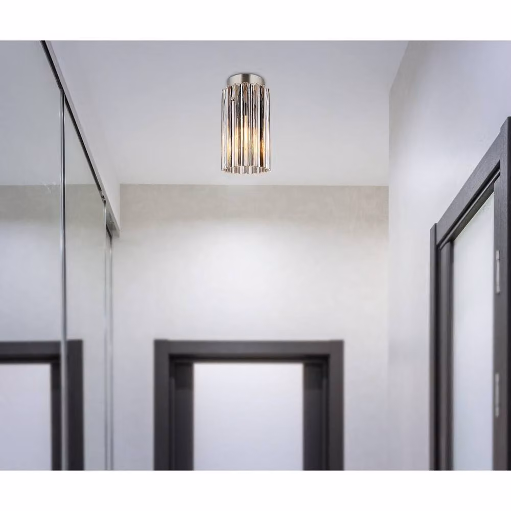 Netlighting Cayden Modern Cylinder Ceiling Light in Silver with Transparent Glass Shade for Living Rooms and Hallways, E27, 1x Bulb – 6