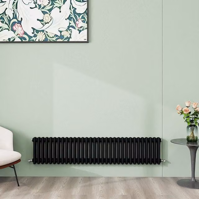 AicaBathroom Horizontal Traditional Cast Iron Style 3 Column Steel Radiator in Black, H 146 cm x W 30 cm x D 30 cm